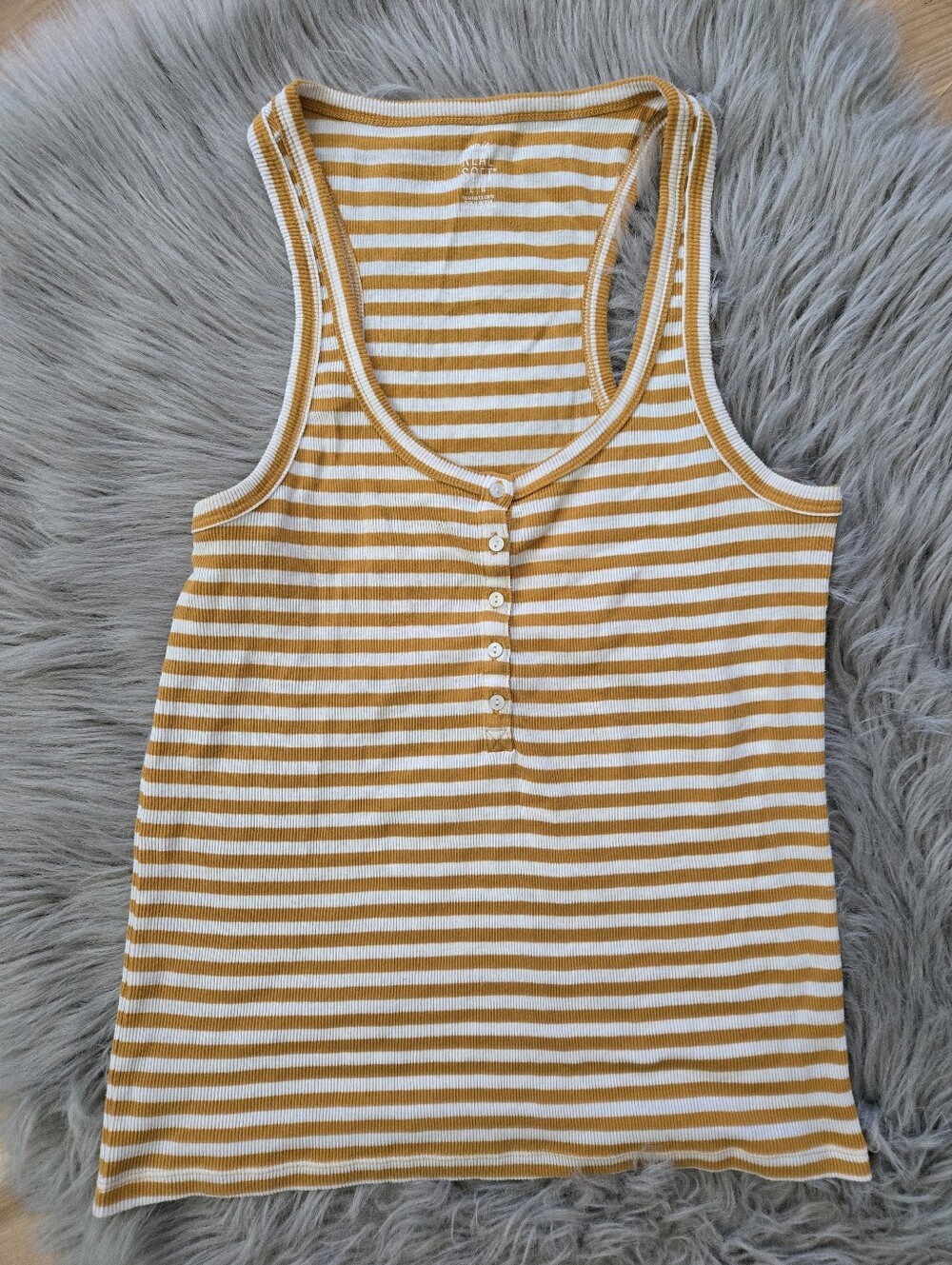 Aerie Real Soft Button Neckline Striped Basic Tank Top